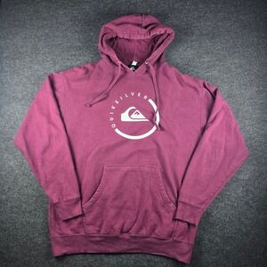 Quiksilver Men's Burgundy Logo Pullover Fleece Hoodie Sweatshirt Surf Size L